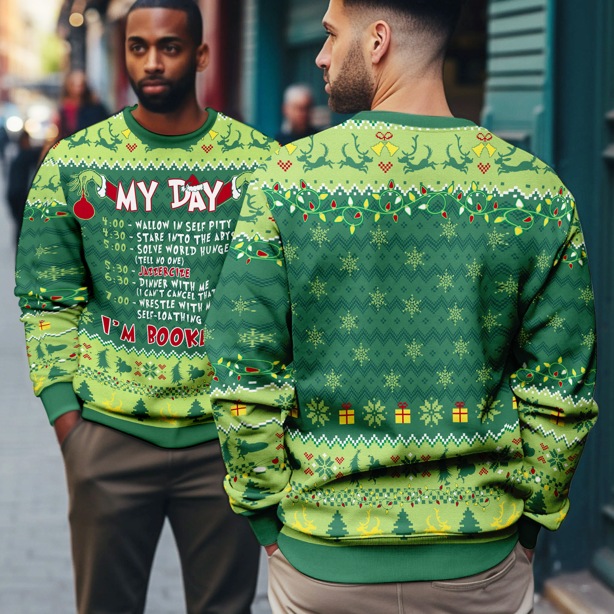 Grinch My Day I’m Booked Funny Schedule  Ugly Xmas Sweater