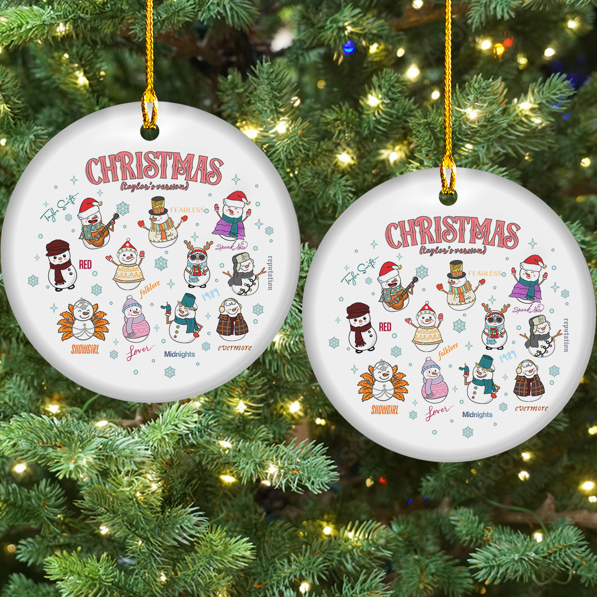 Christmas Taylor’s Version Folklore Fearless Midnights Evermore Pattern Ceramic Ornament