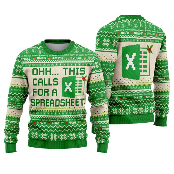 Green This Calls for a Spreadsheet Funny Office Ugly Xmas Sweater
