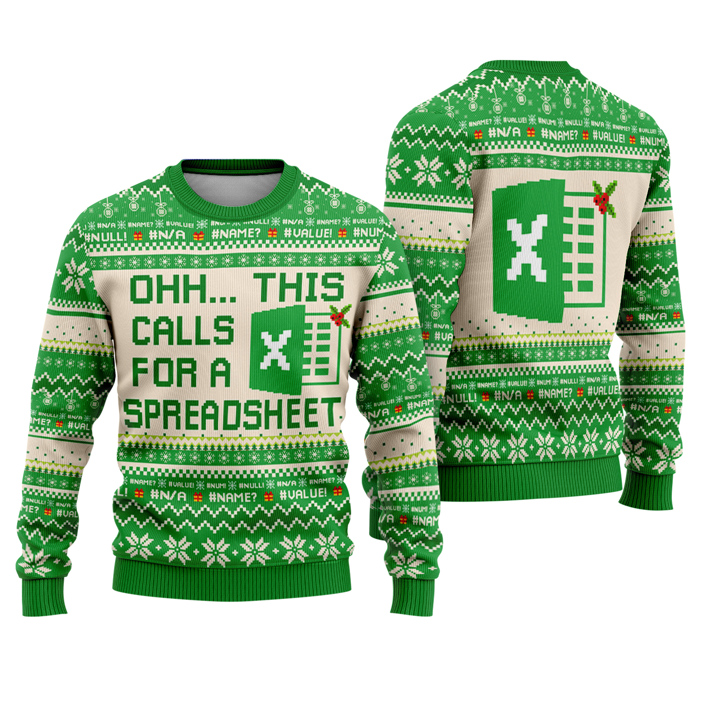 Green This Calls for a Spreadsheet Funny Office  Ugly Xmas Sweater