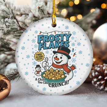 Frosty Flakes Retro Christmas Cereal Scarf Inside Ceramic Ornament