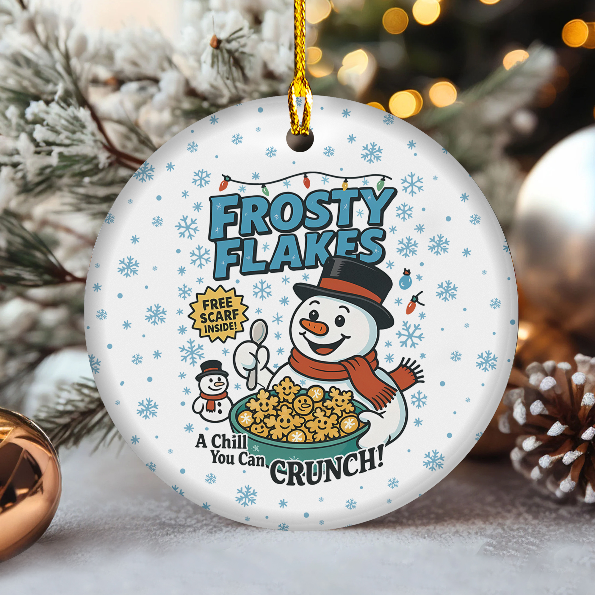 Frosty Flakes Retro Christmas Cereal Scarf Inside Ceramic Ornament Frosty Flakes Retro Christmas Cereal Scarf Inside Ceramic Ornament