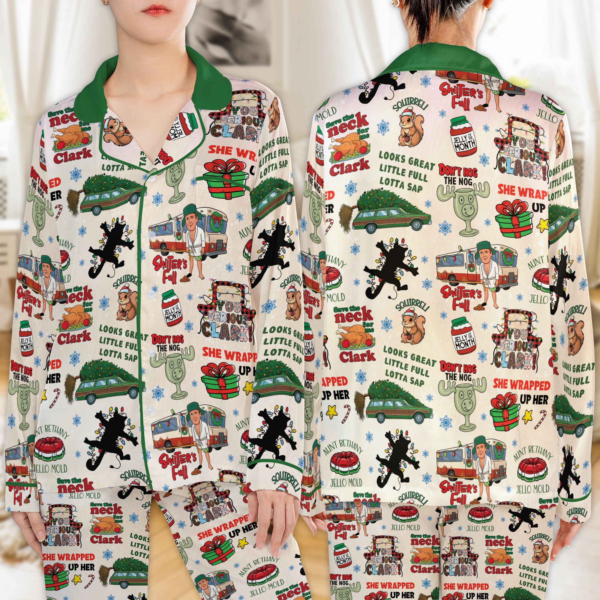 Collage Retro National Lampoon Christmas Humor Satin Pajamas