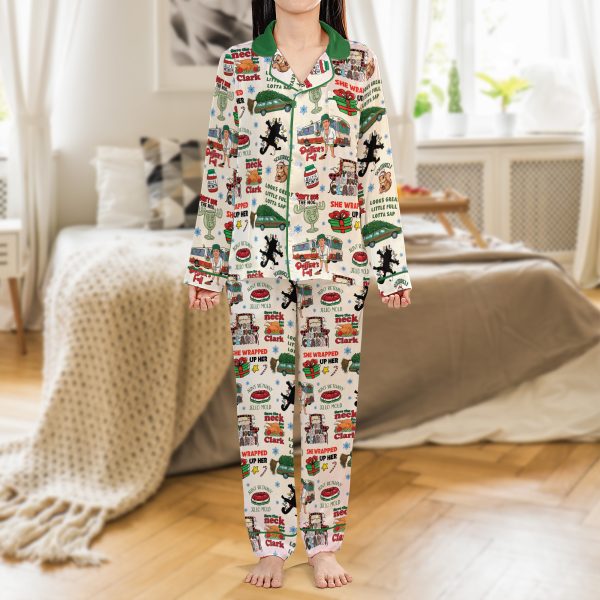 Alternative view of Collage Retro National Lampoon Christmas Humor Satin Pajamas