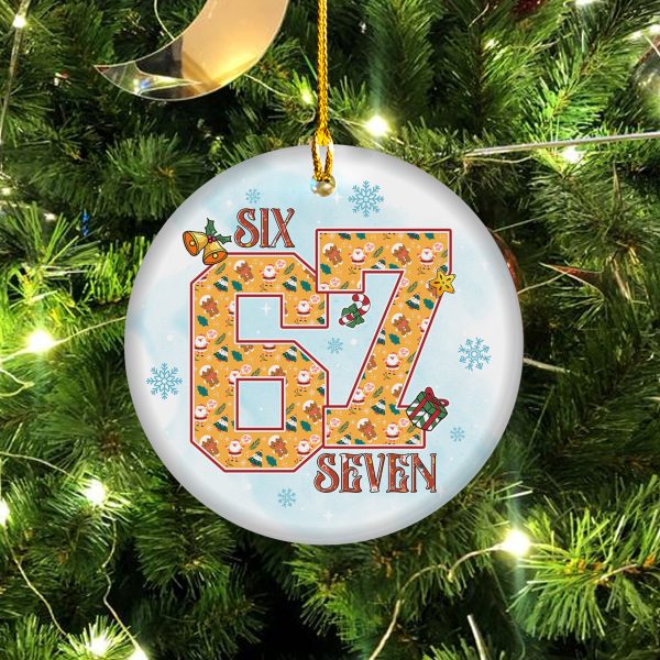 67 Gingerbread Santa Tree Pattern Christmas Ceramic Ornament