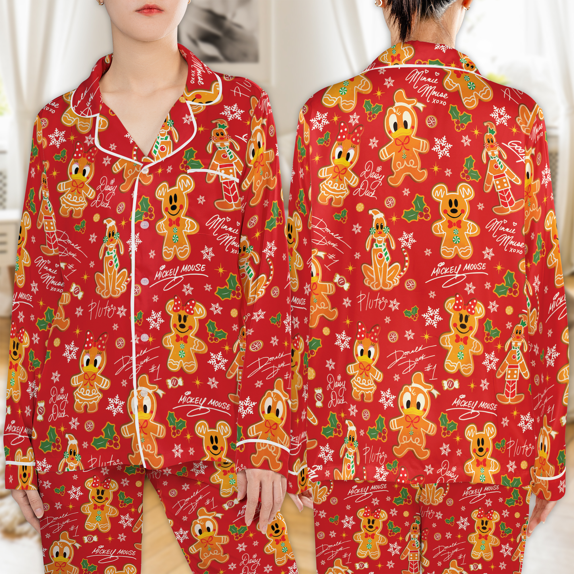 Mickey & Friends Gingerbread Christmas Cookie Holiday Satin Pajamas