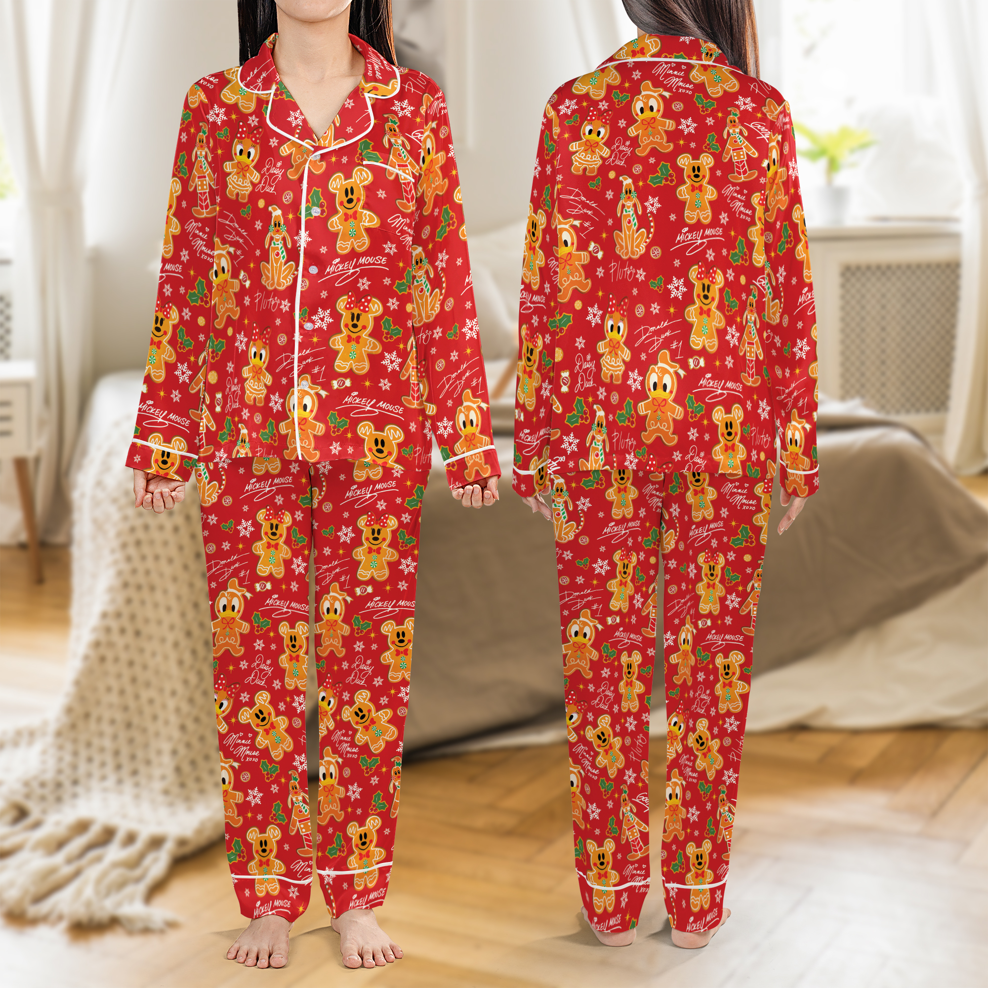 Mickey & Friends Gingerbread Christmas Cookie Holiday Satin Pajamas