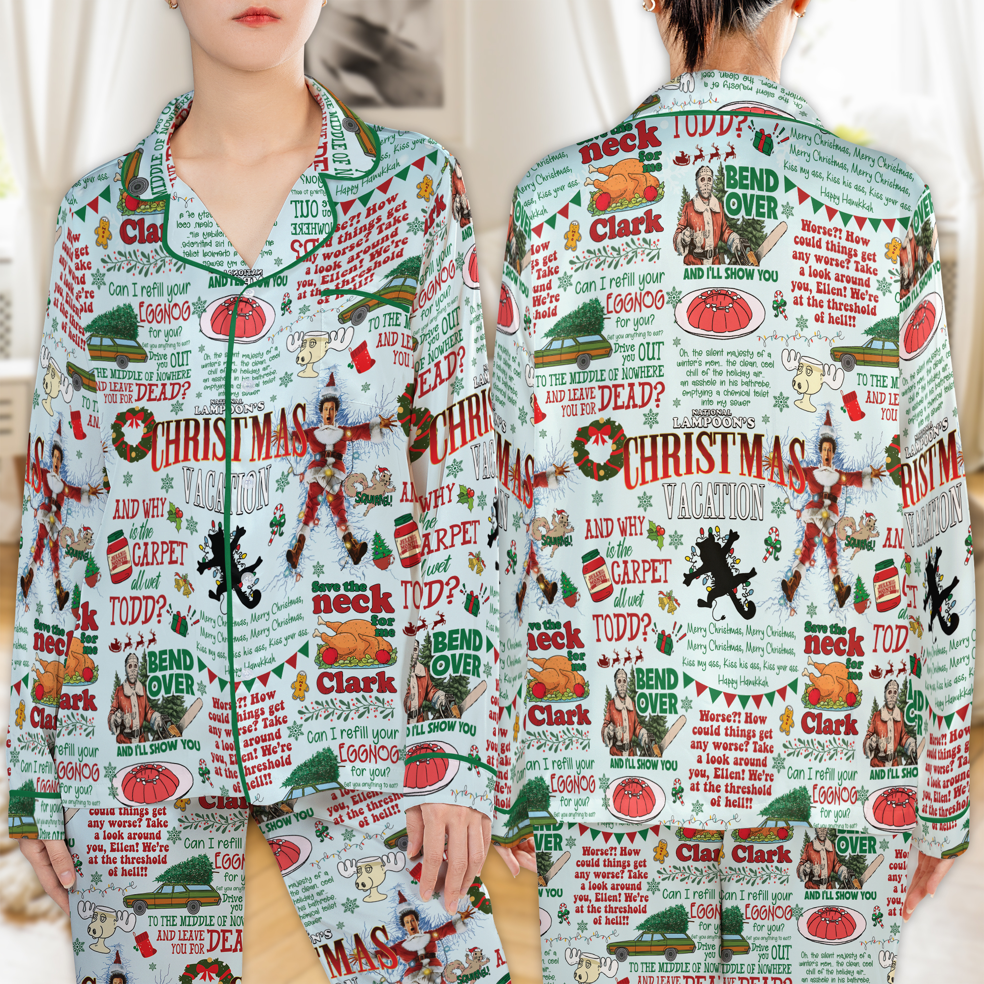 National Lampoon Christmas Vacation Funny Quotes Collage Satin Pajamas