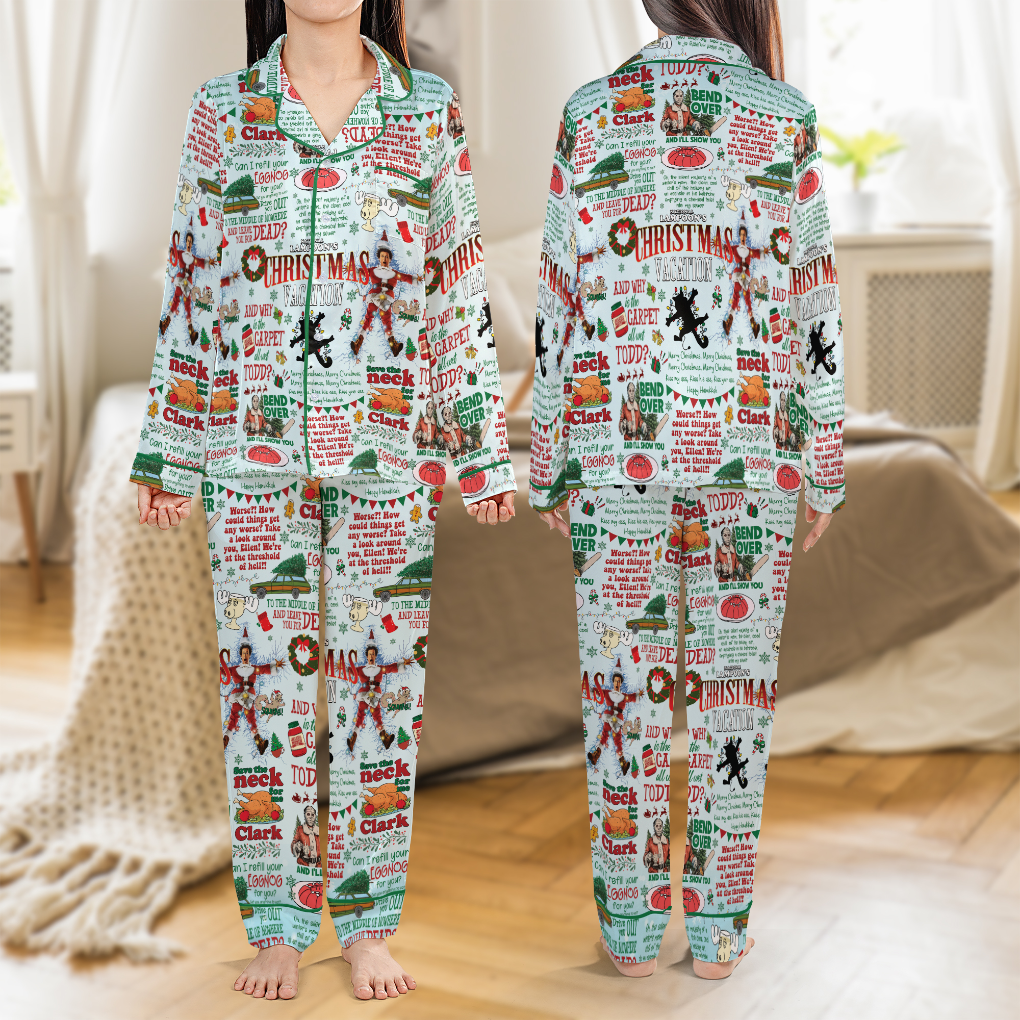 National Lampoon Christmas Vacation Funny Quotes Collage Satin Pajamas