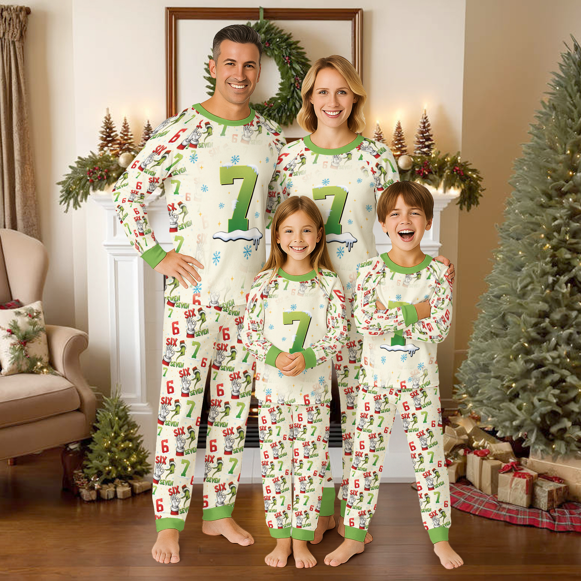Funny Seven Xmas Raglan Pajamas Set
