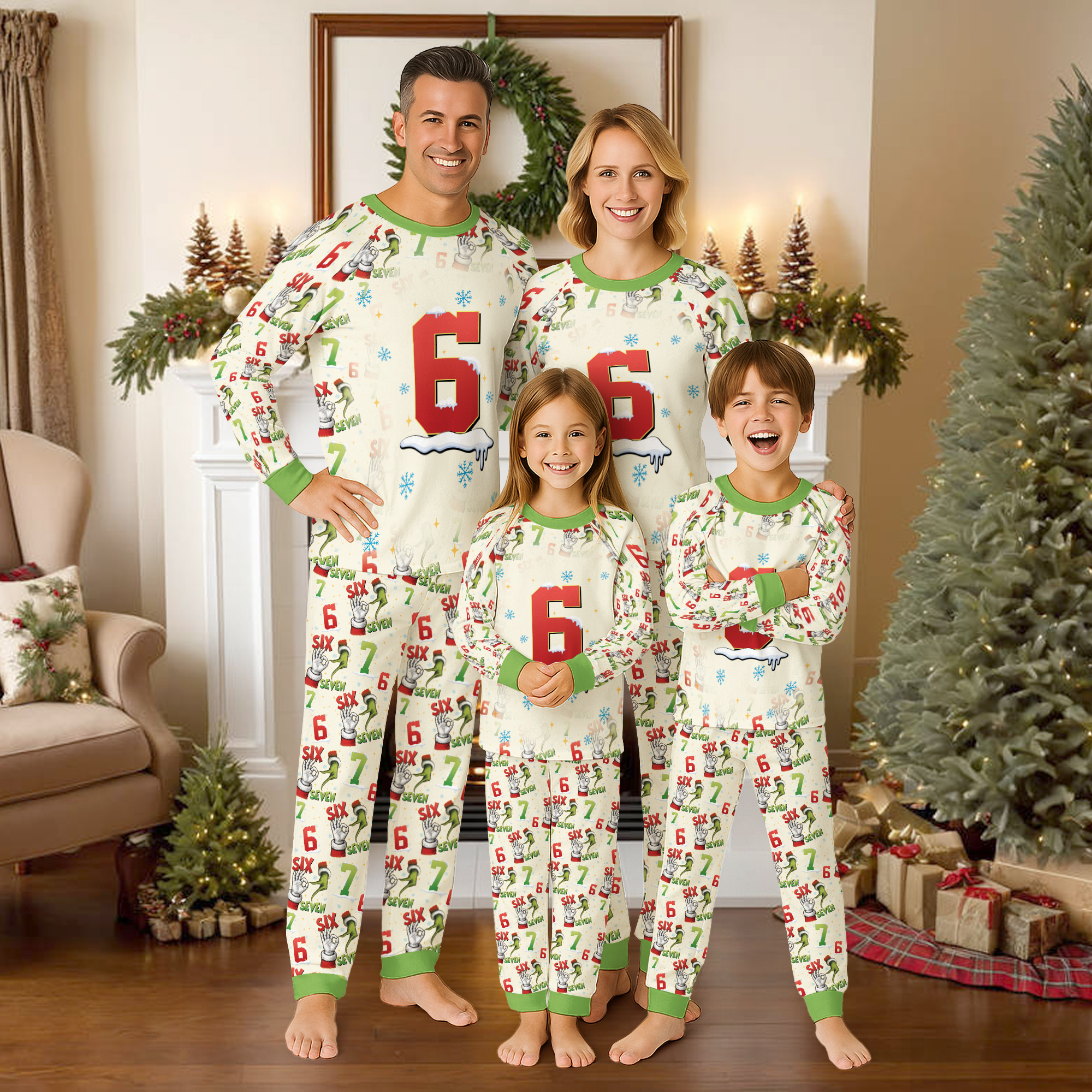 Funny Six Xmas Raglan Pajamas Set