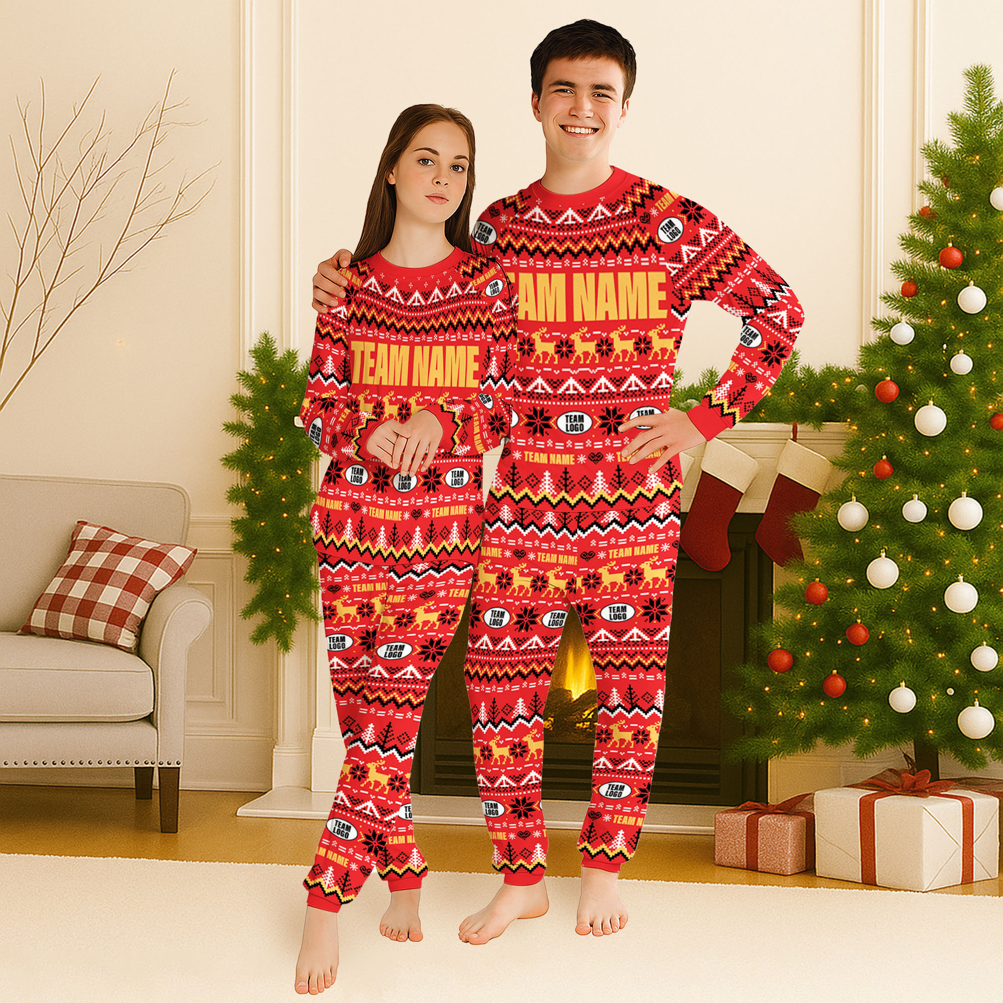 Custom NFL Team Holiday Raglan Pajamas Set