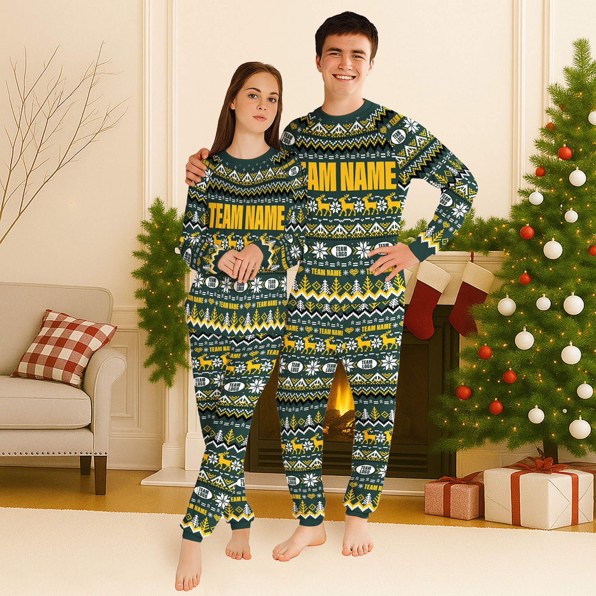 Custom NFL Team Christmas Raglan Pajamas Set