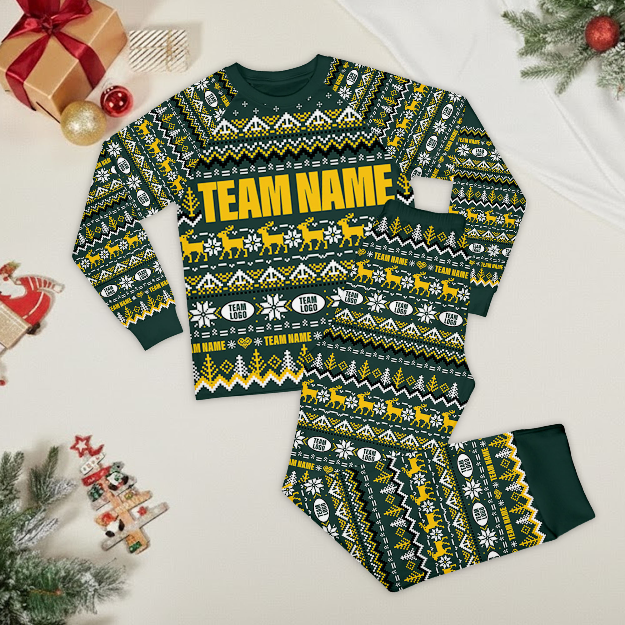 Custom NFL Team Christmas Raglan Pajamas Set