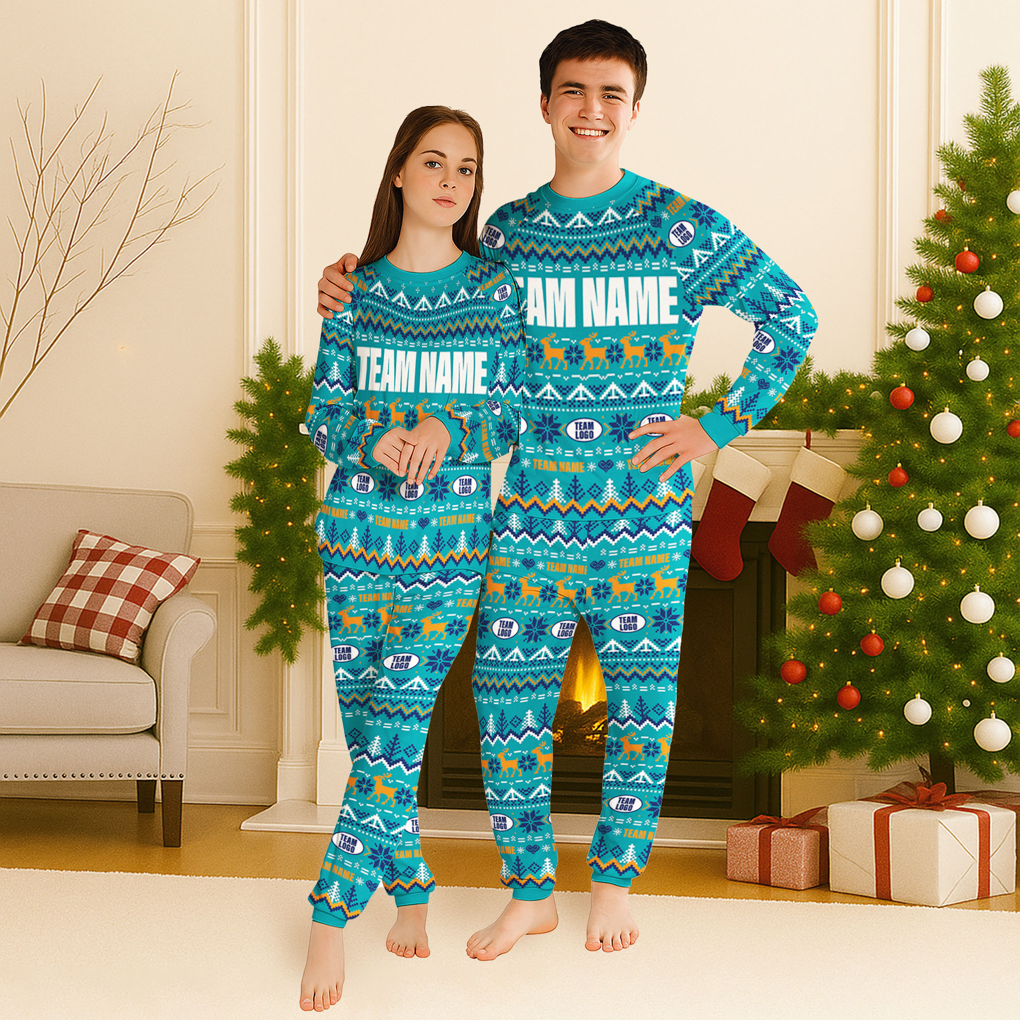 Custom NFL Team Aqua Raglan Pajamas Set