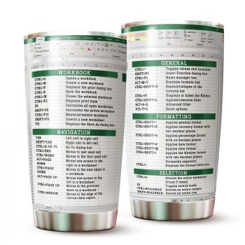 Excel Shortcuts Guide Tumbler Stainless Steel Double Wall Insulated