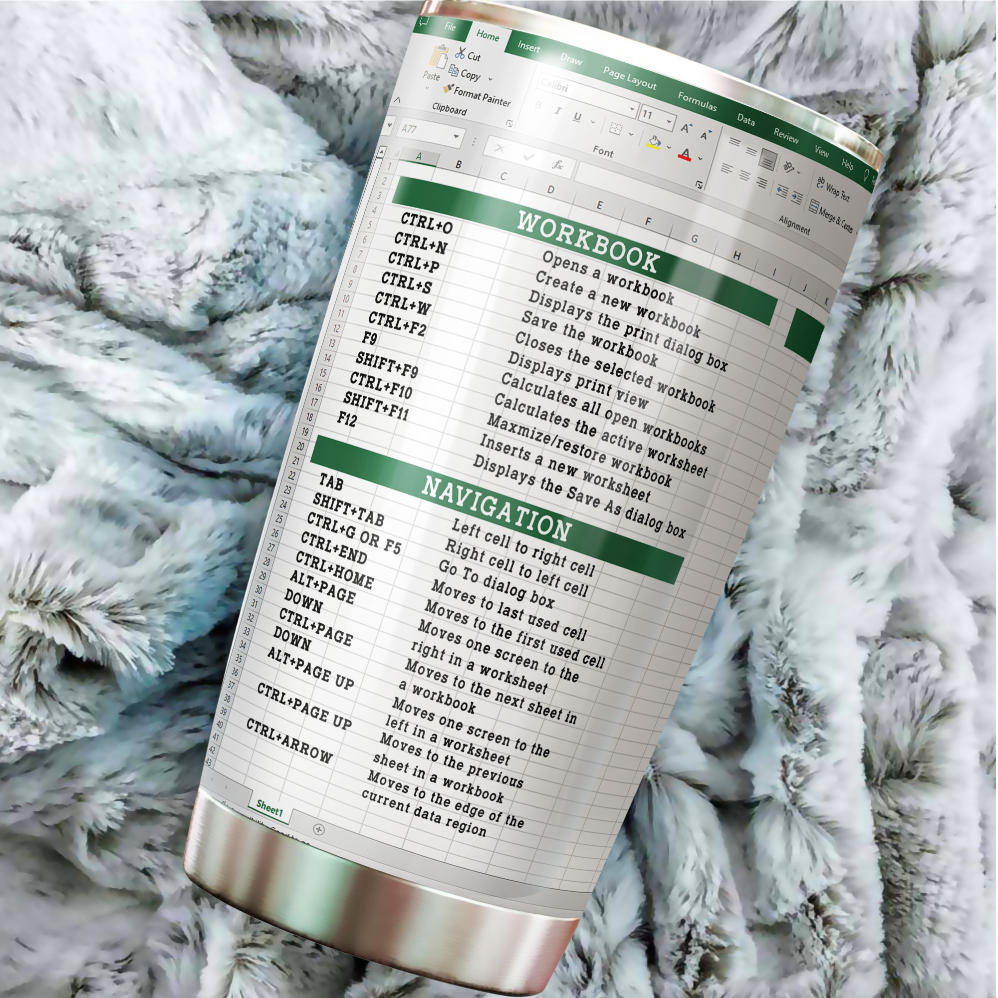 Excel Shortcuts Guide Tumbler Stainless Steel Double Wall Insulated