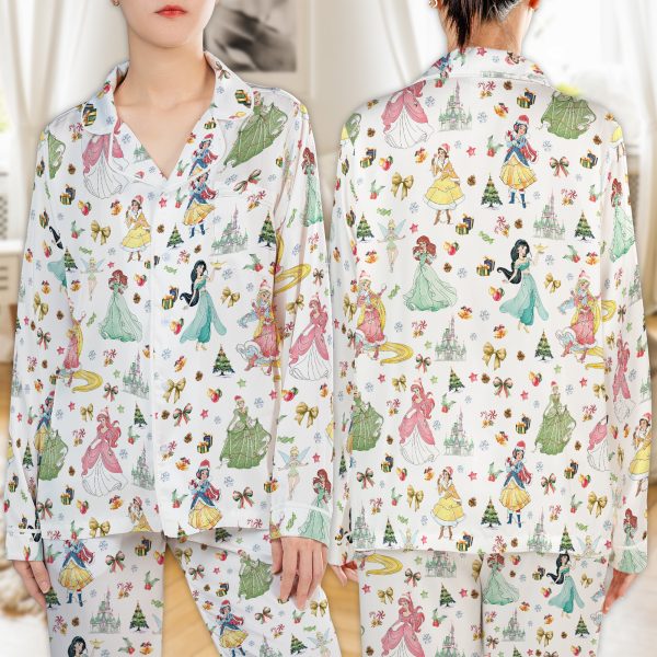 Disney Princess Christmas Watercolor Satin Pajamas