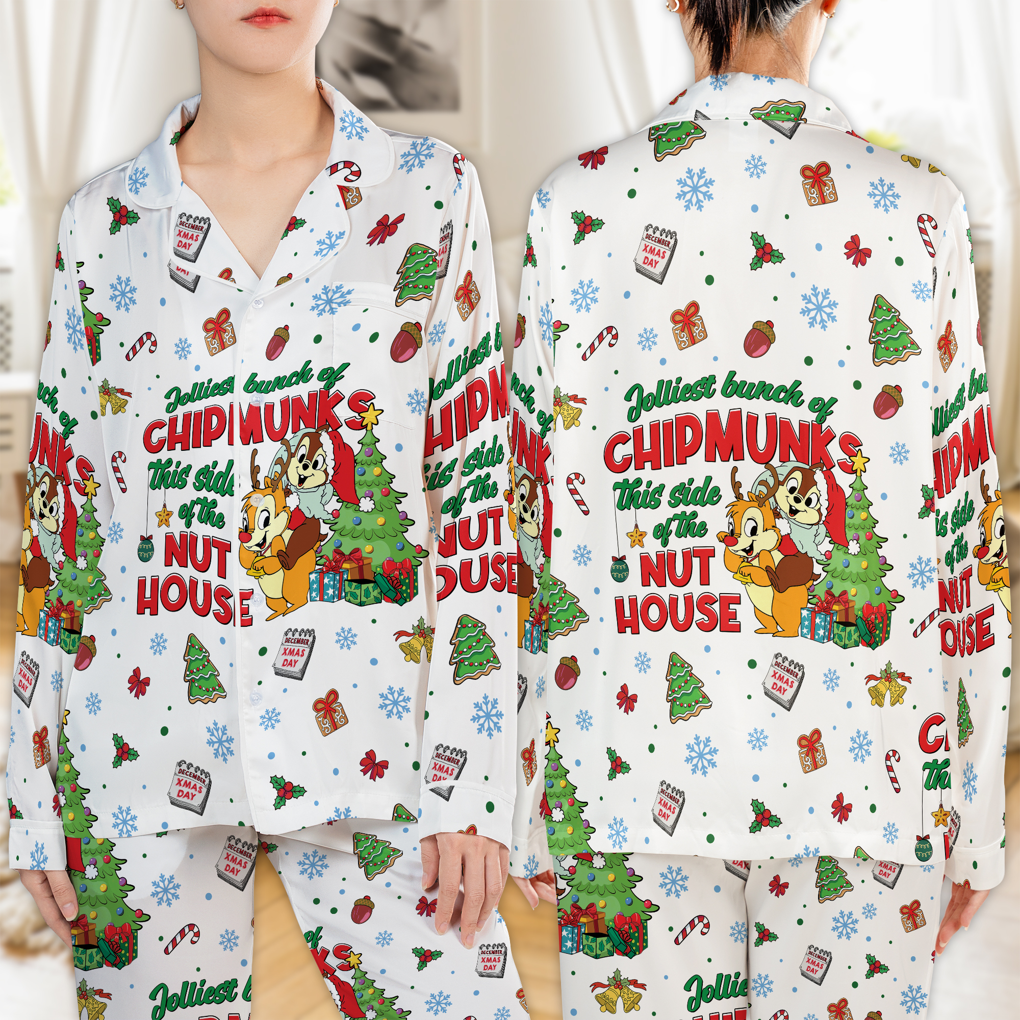 Christmas Chipmunks Nut House Satin Pajamas