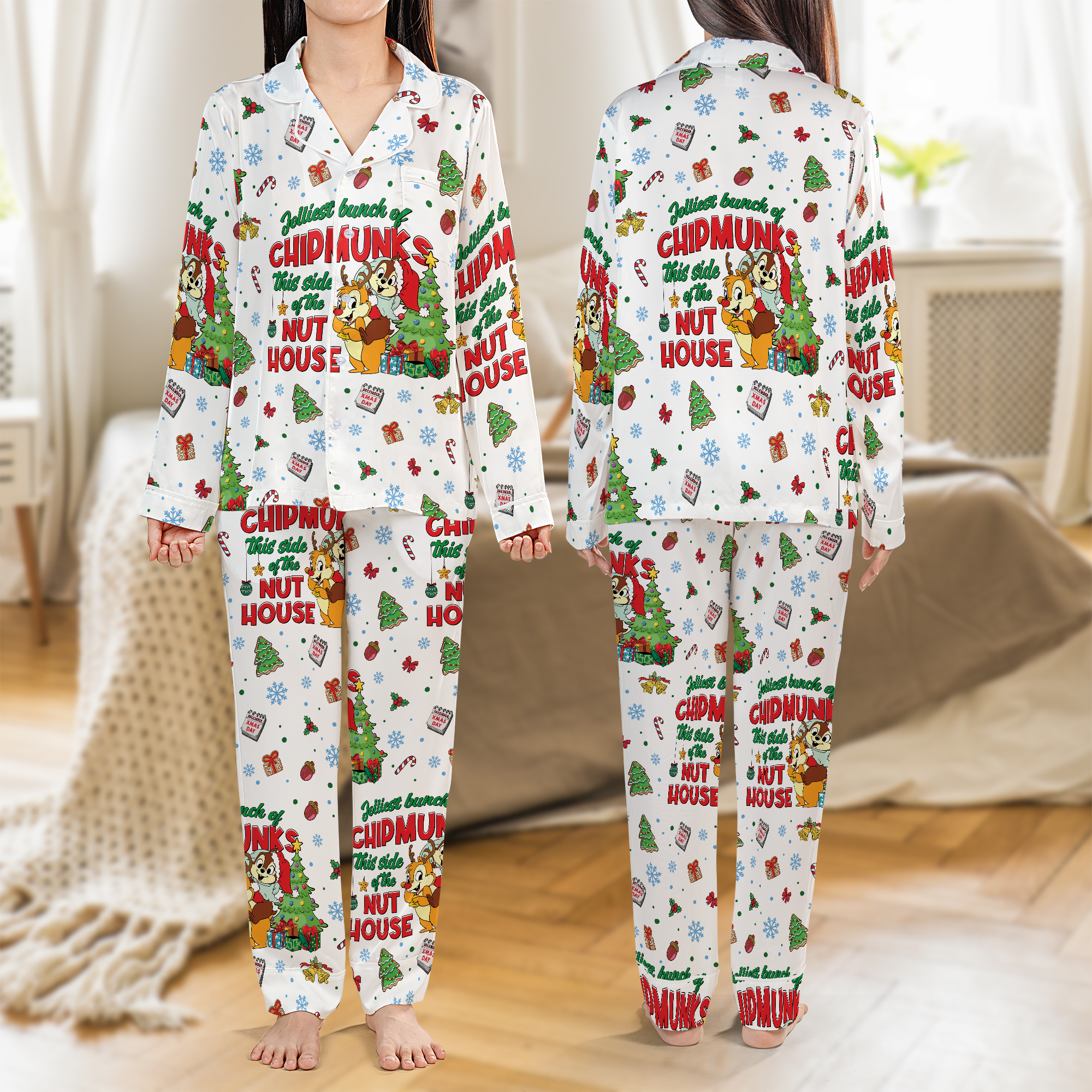 Christmas Chipmunks Nut House Satin Pajamas