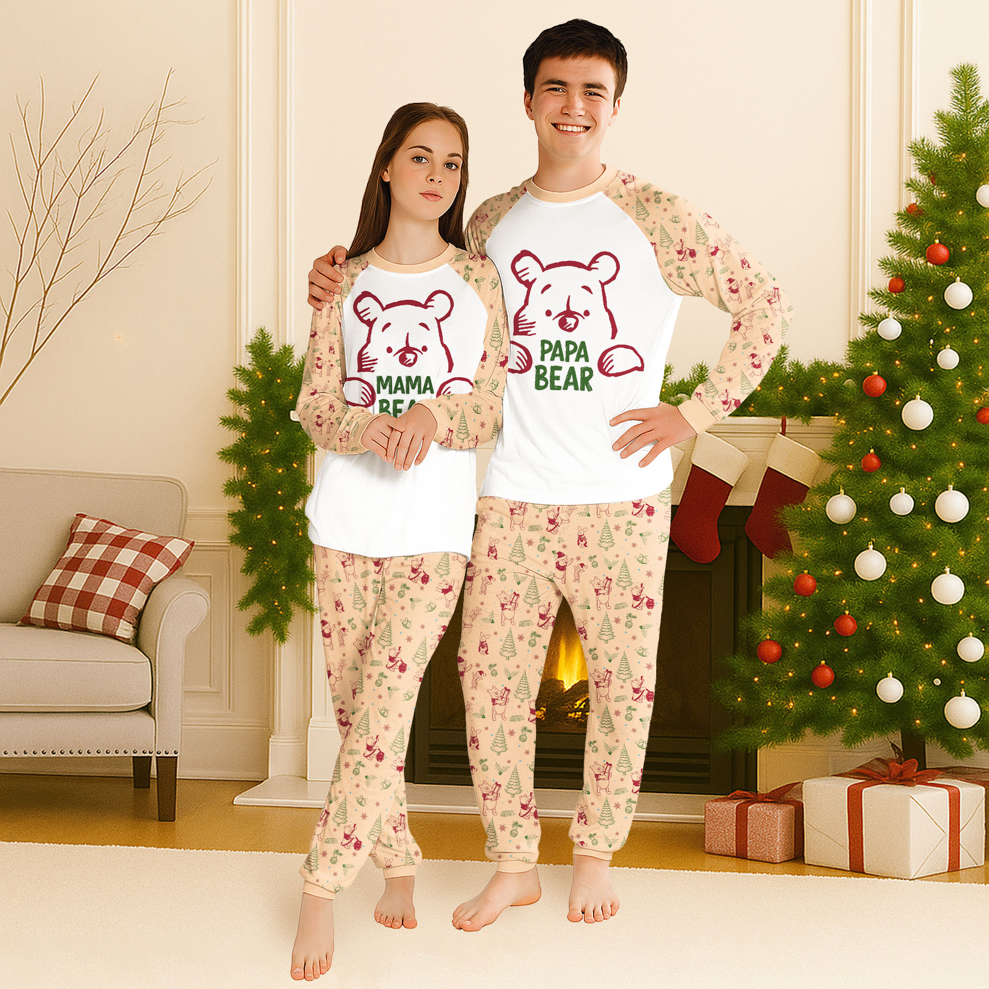 Family Bear Christmas Raglan Pajamas Set