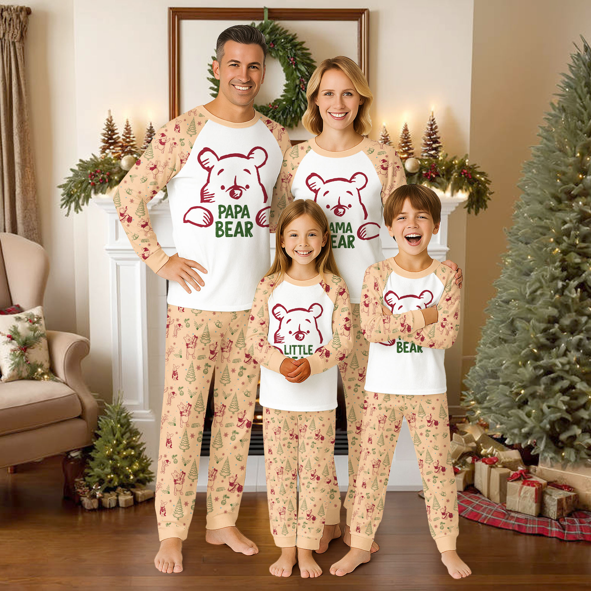 Family Bear Christmas Raglan Pajamas Set