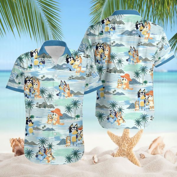 Bluey Family Tropical Beach Vacation Hawaiian Shirt