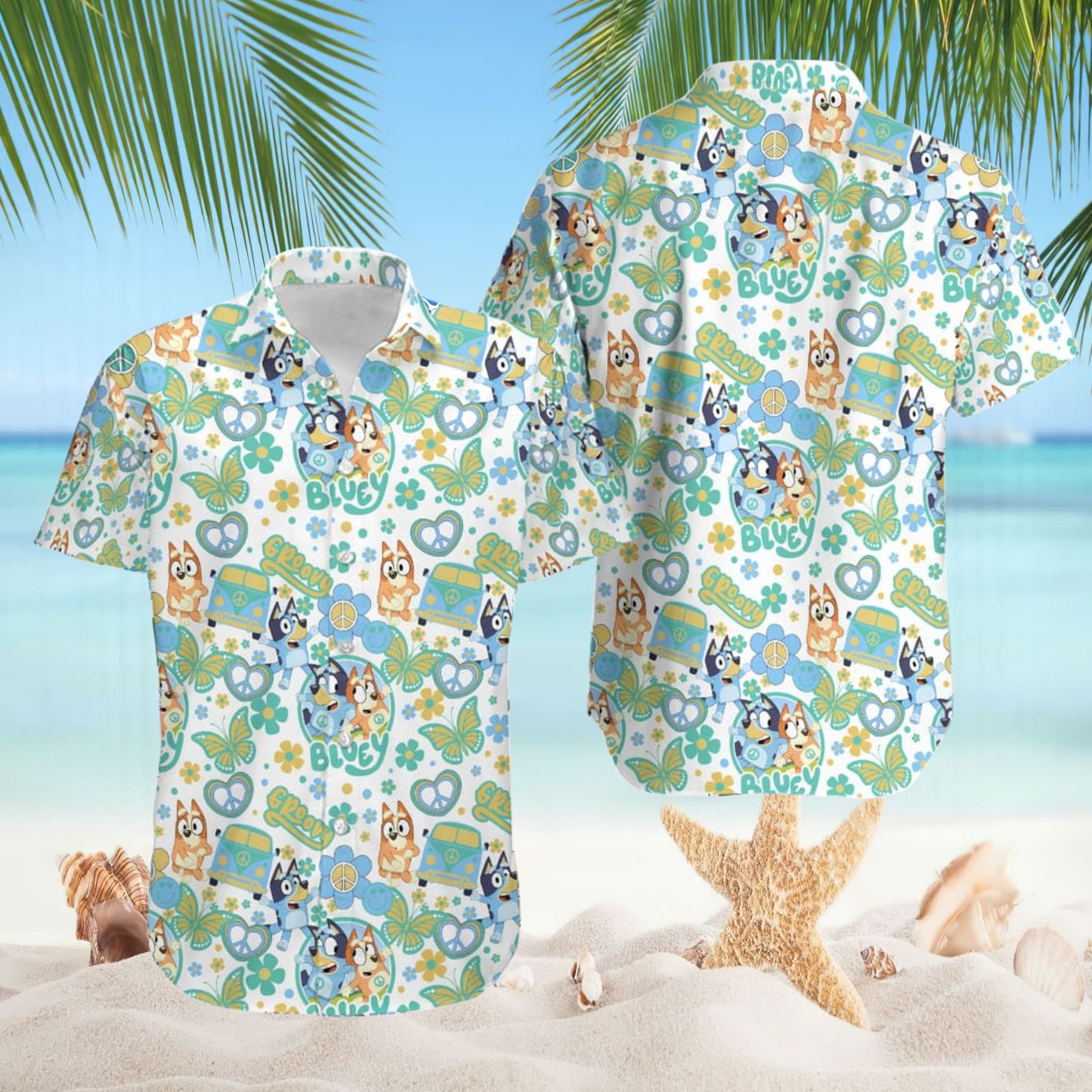 Bluey Groovy Y2K Retro Butterflies Hawaiian Shirt