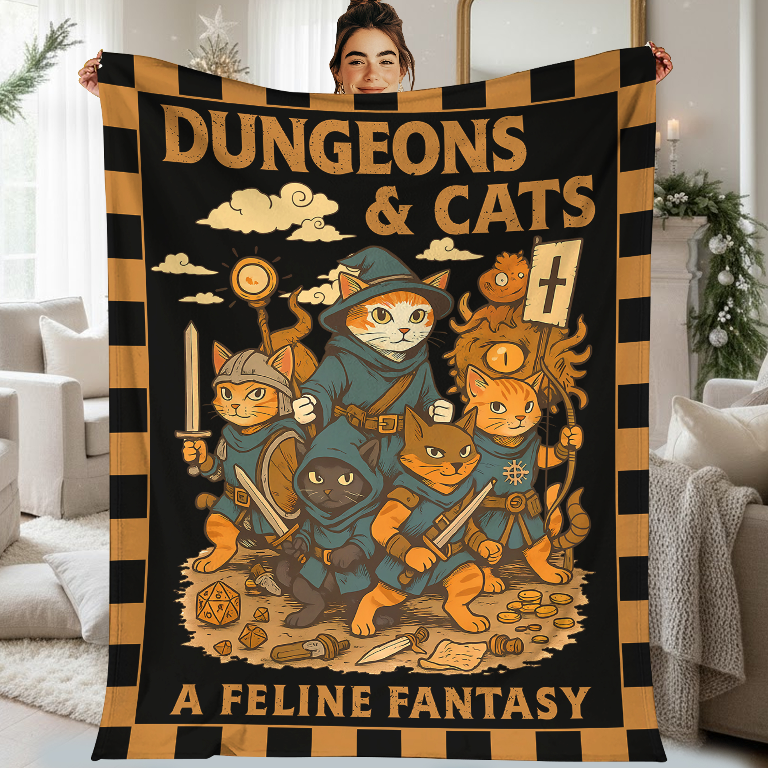 Dungeons And Cats A Feline Fantasy Fleece Blanket
