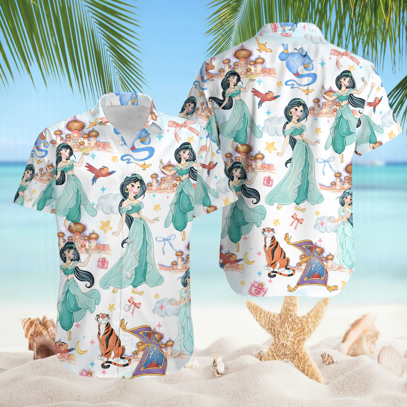 Princess Jasmine Coquette Bows Magic Palace And Flying Carpet Hawaiian Shirt