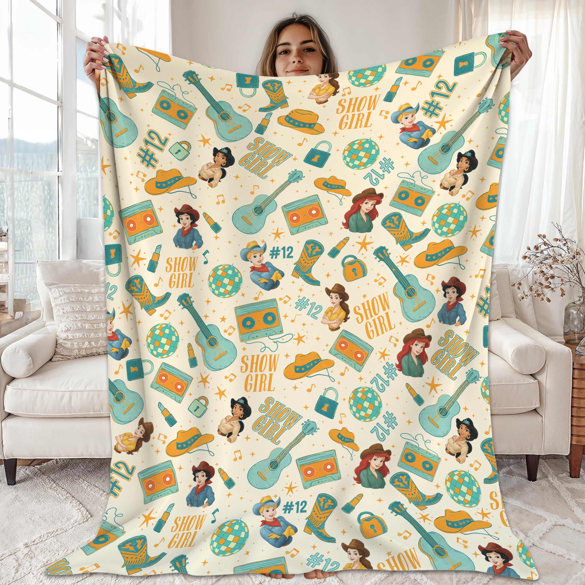 Show Girl Country Music Cartoon Pattern Fleece Blanket