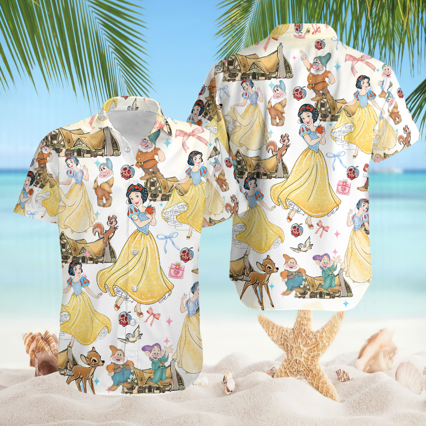 Snow White Seven Dwarfs Coquette Bows Woodland Animals Hawaiian Shirt