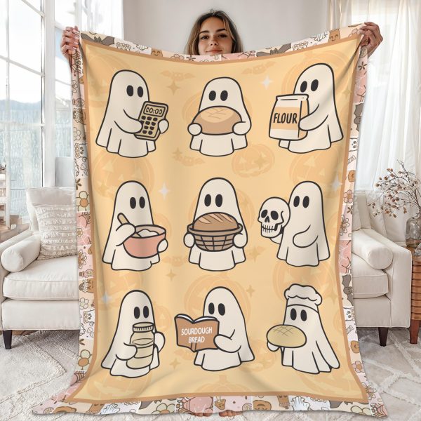 Sourdough Bread Halloween Ghosts Funny Baker Fleece Blanket