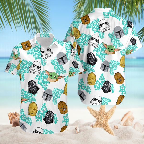 Star Wars Grogu Vader Stormtrooper Tropical Hibiscus Hawaiian Shirt
