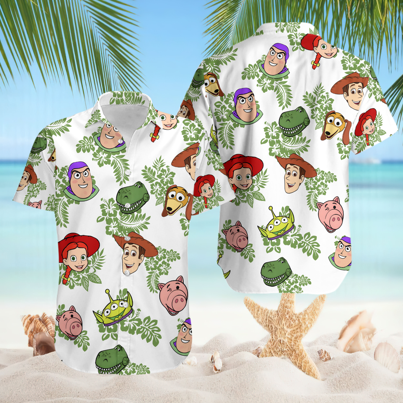 Toy Story Cartoon Tropical Green Leaves Hawaiian Shirt