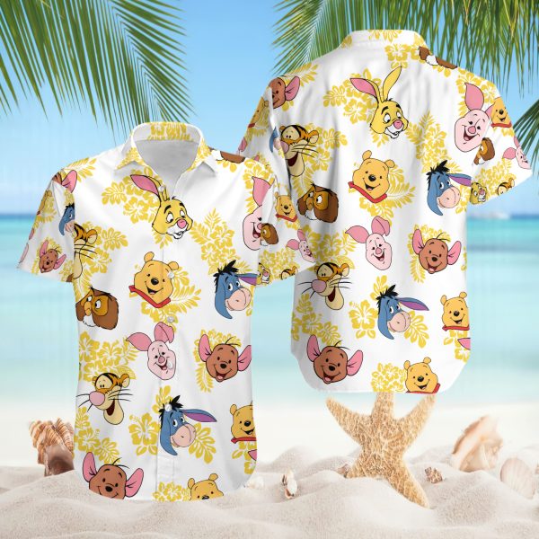 winnie the pooh cartoon tropical floral hawaiian shirt wben3