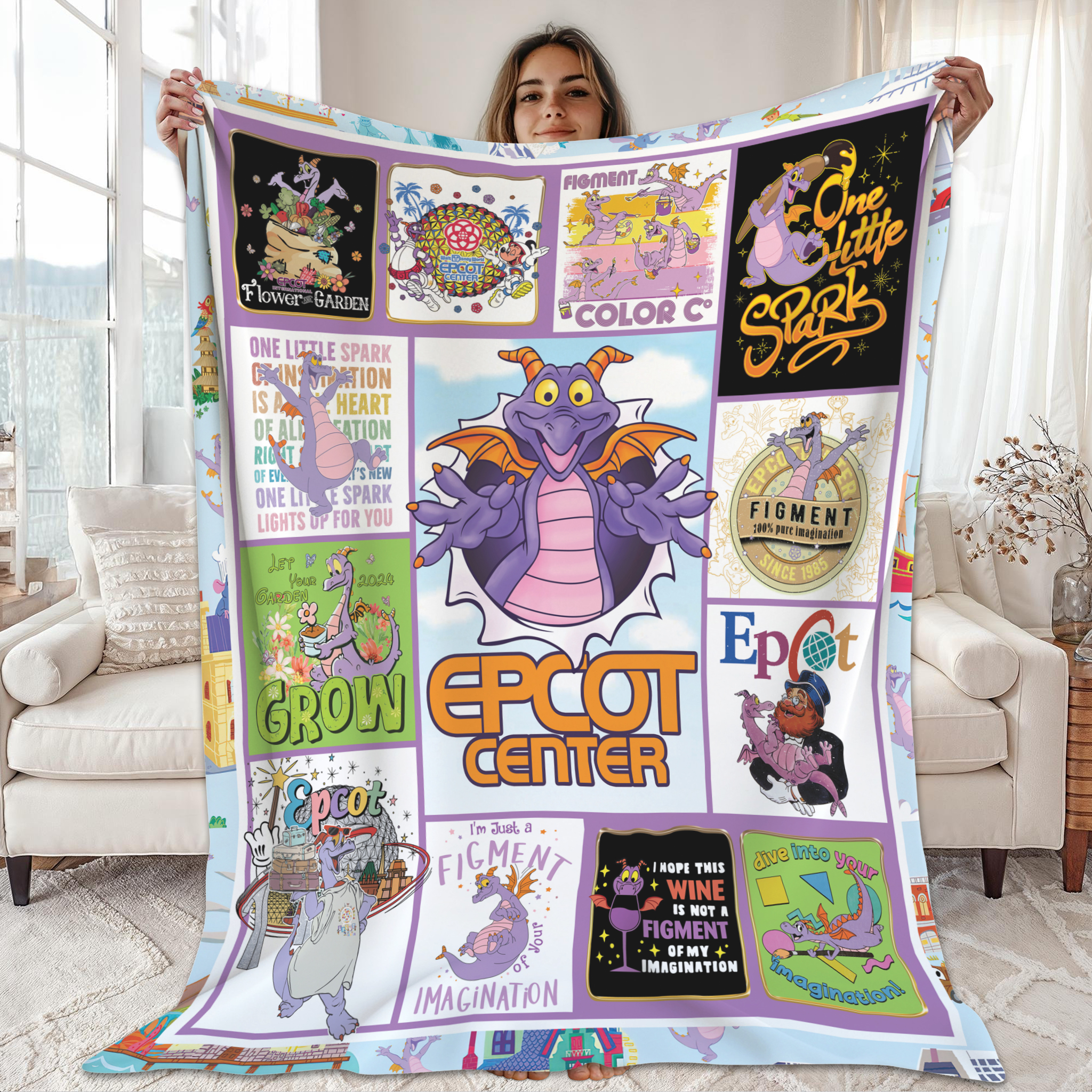 Figment EPCOT Center Disney Imagination Fleece Blanket Figment EPCOT Center Disney Imagination Fleece Blanket