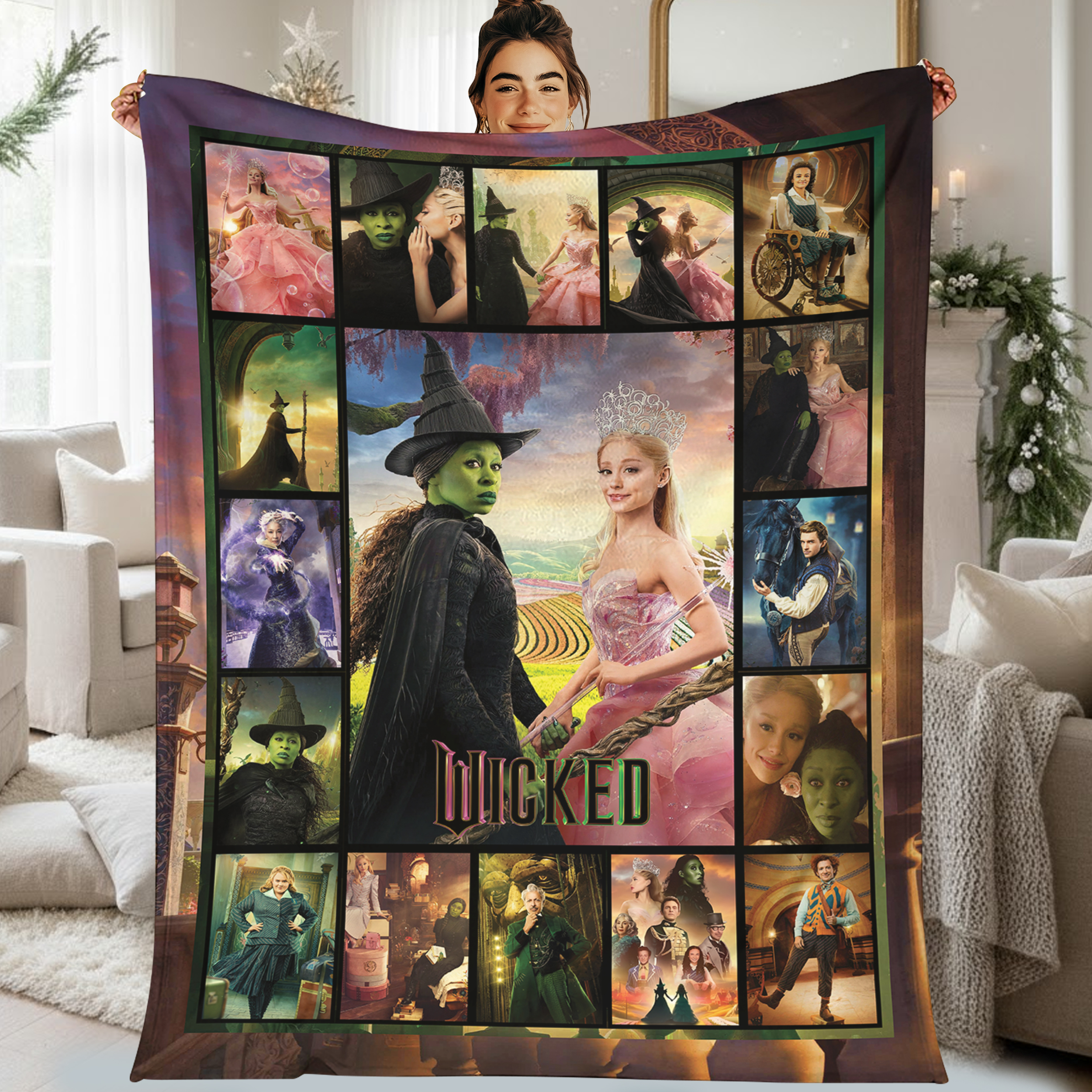 Wicked Movie Elphaba & Glinda Musical Fleece Blanket Wicked Movie Elphaba & Glinda Musical Fleece Blanket