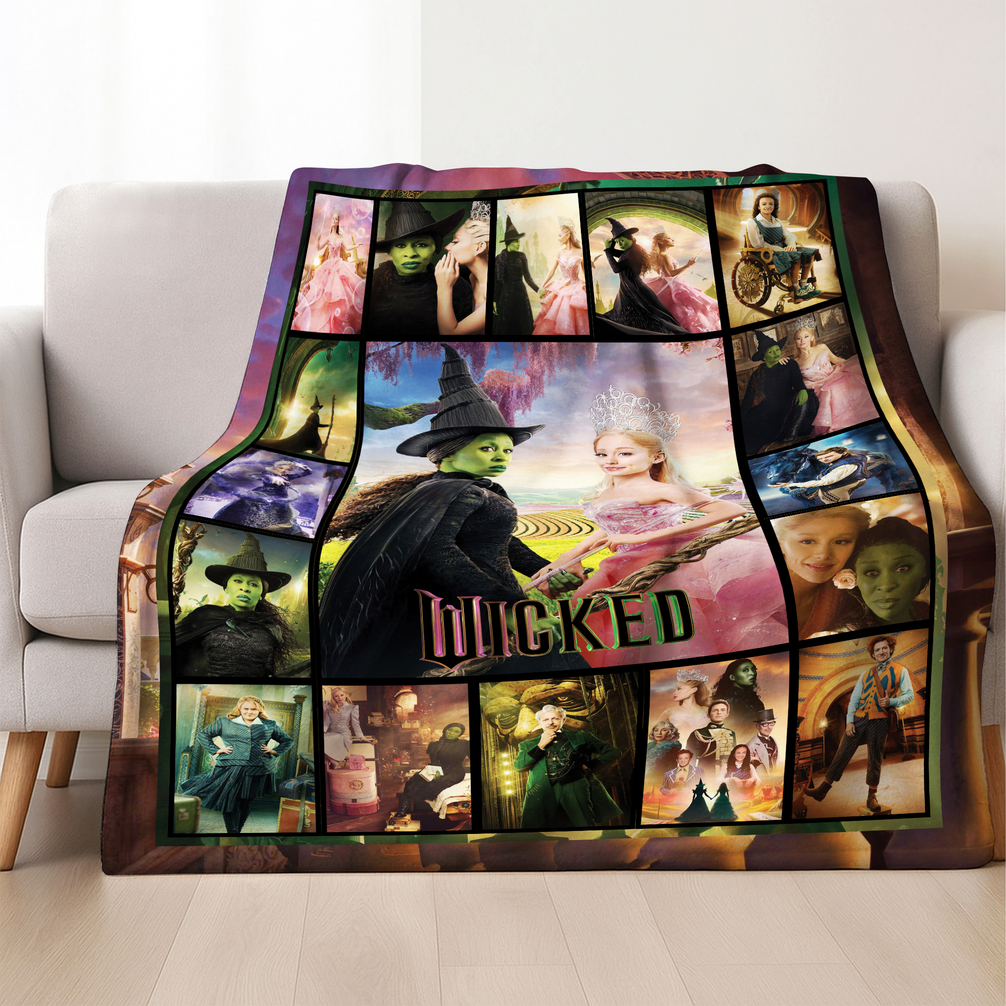Wicked Movie Elphaba & Glinda Musical Fleece Blanket