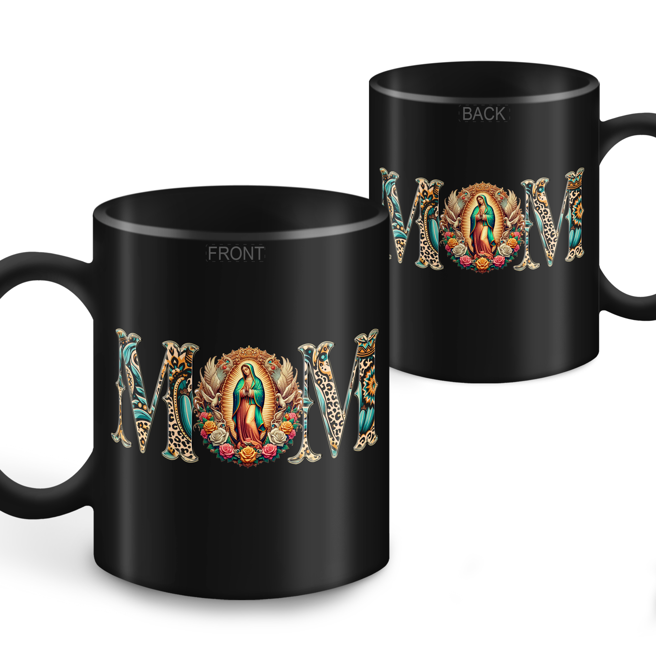 Mexican Mom – Virgen de Guadalupe Floral Black Mugs