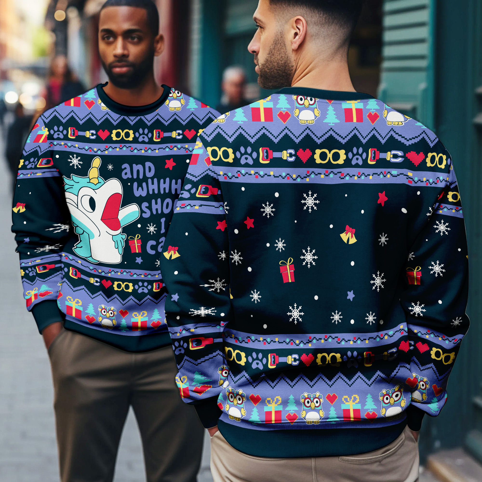 Unicorn And Whhhhy Should I Care Funny Cartoon Holiday Ugly Xmas Sweater
