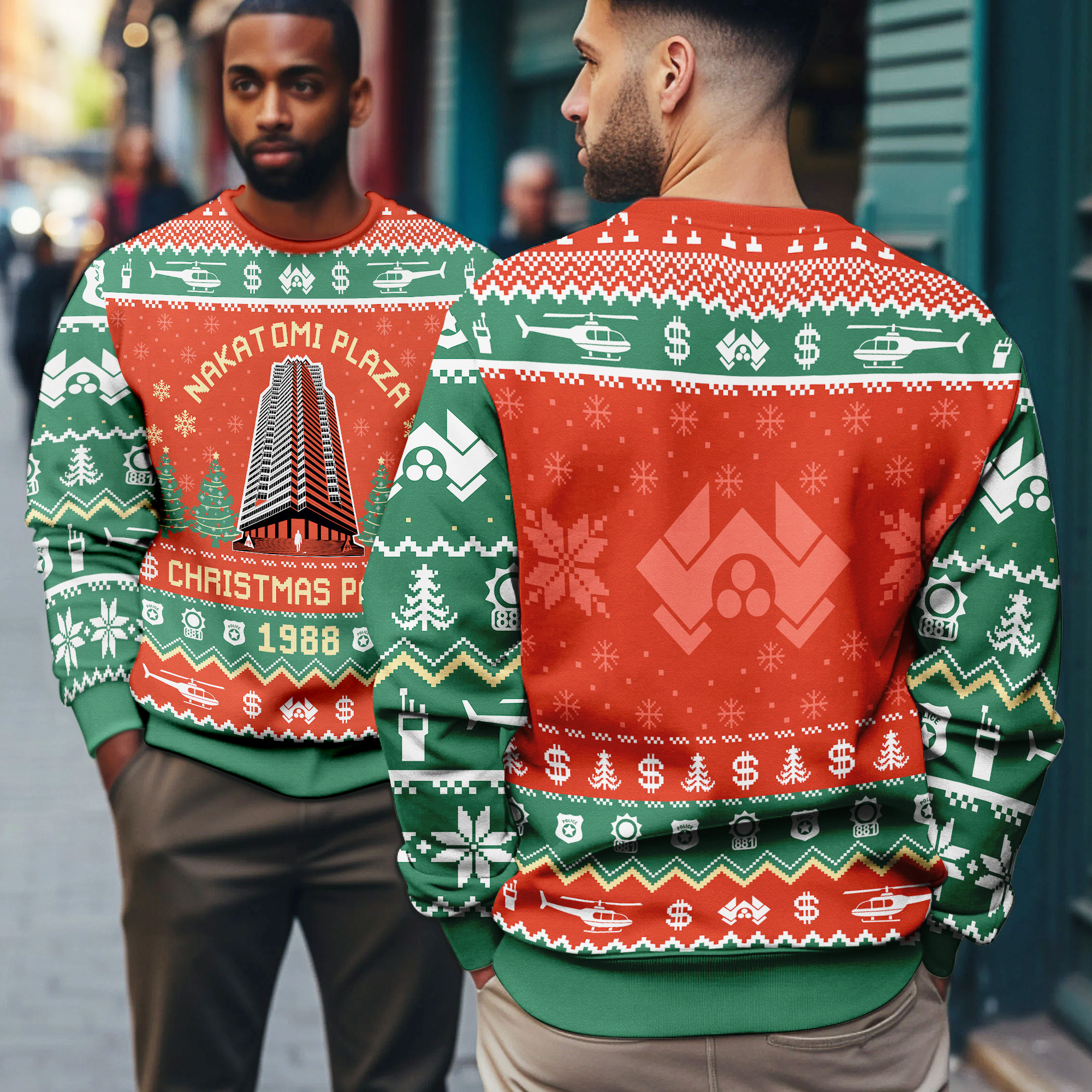 Nakatomi Plaza 1988 Christmas Party Retro Holiday Pattern Ugly Xmas Sweater