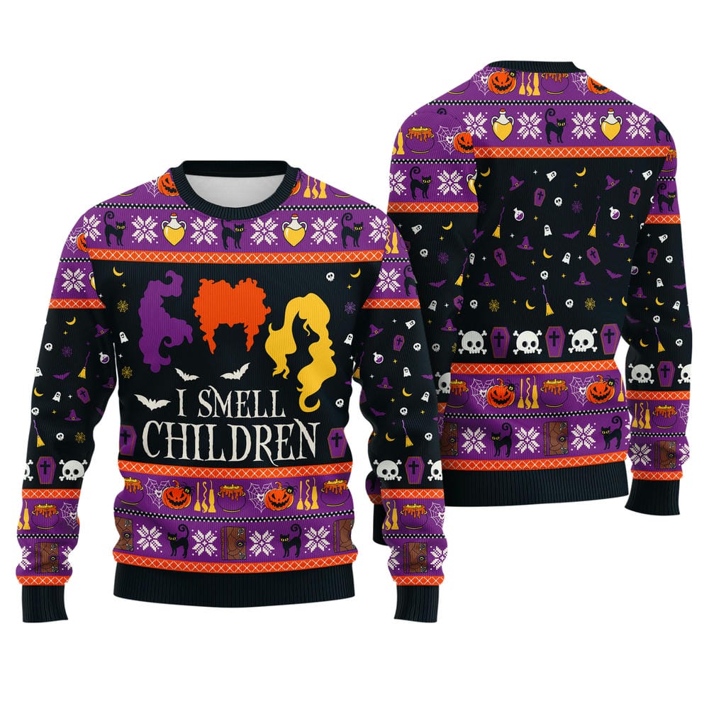 I Smell Children Sanderson Sisters Hocus Pocus Witches Ugly Xmas Sweater