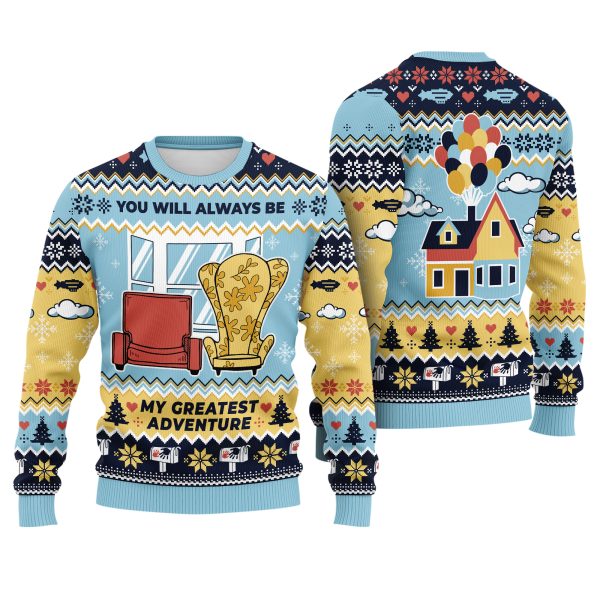 Up Movie You Will Always Be My Greatest Adventure House & Chairs Scene Ugly Xmas Sweater