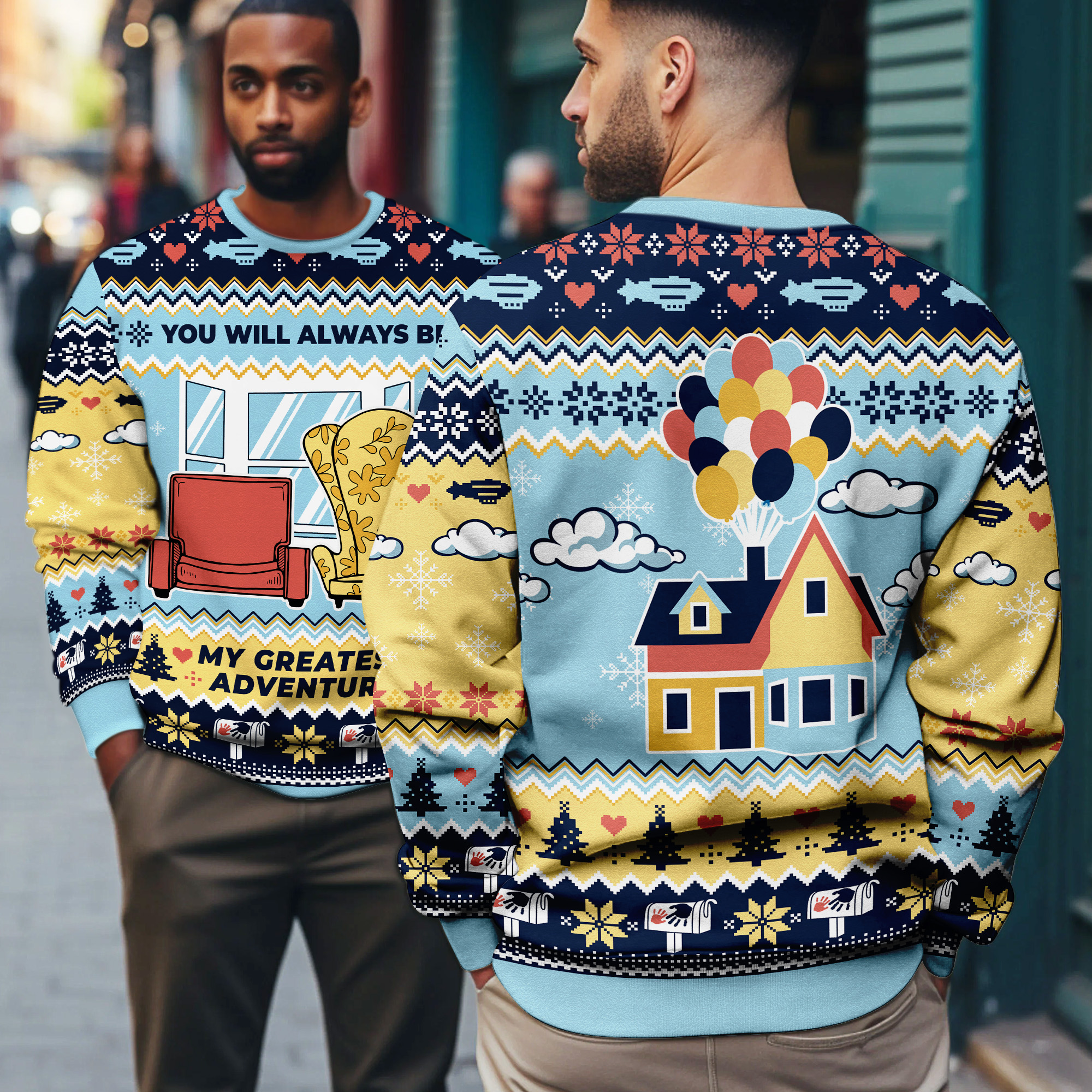 Up Movie You Will Always Be My Greatest Adventure House & Chairs Scene Ugly Xmas Sweater