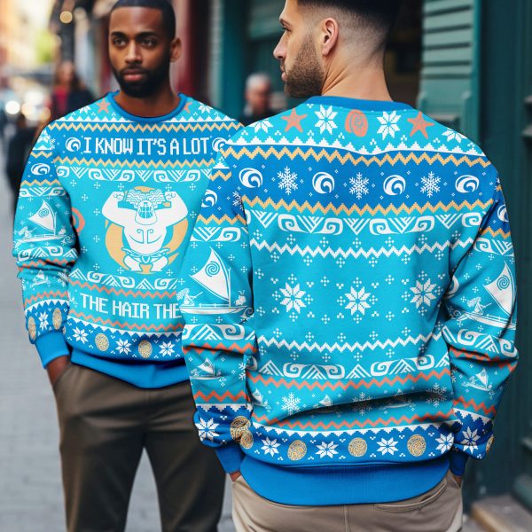Alternative view of Disney Moana Maui Quote The Hair The Bod Ocean Waves Tribal Symbols Ugly Xmas Sweater