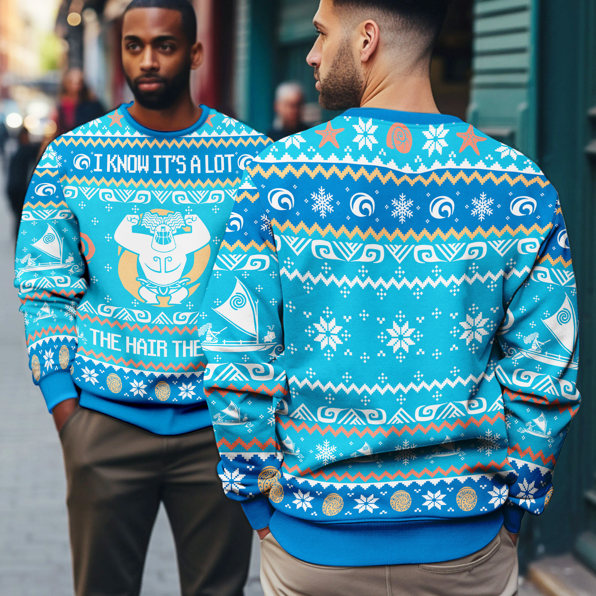 Disney Moana Maui Quote The Hair The Bod Ocean Waves Tribal Symbols Ugly Xmas Sweater