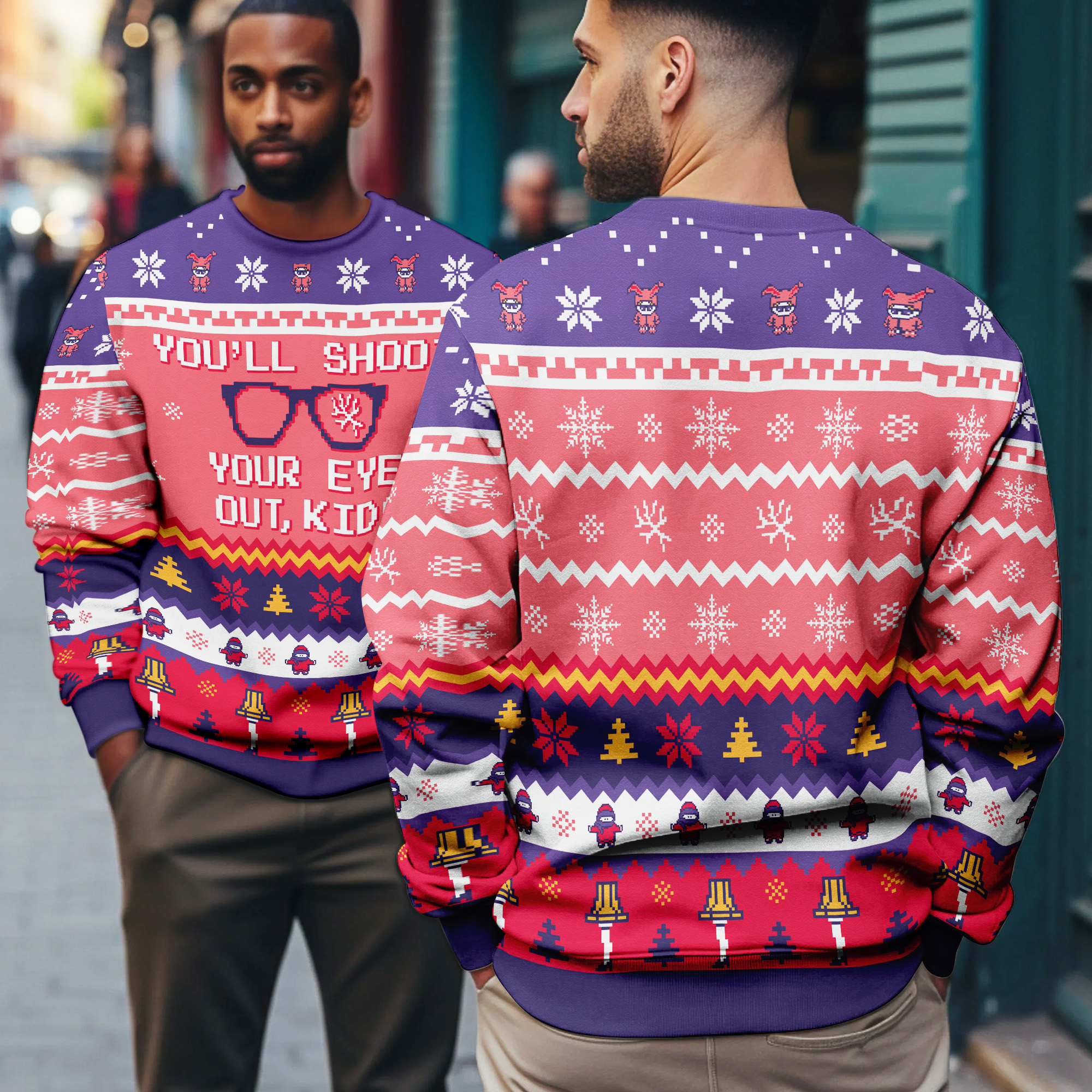 A Christmas Story Youll Shoot Your Eye Out Kid Retro Holiday Ugly Xmas Sweater