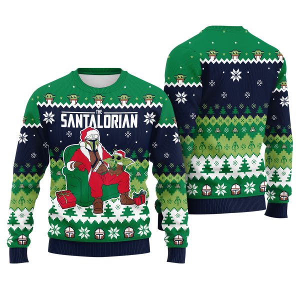 The Santalorian The Mandalorian Baby Yoda Grogu Star Wars Parody Christmas Ugly Xmas Sweater