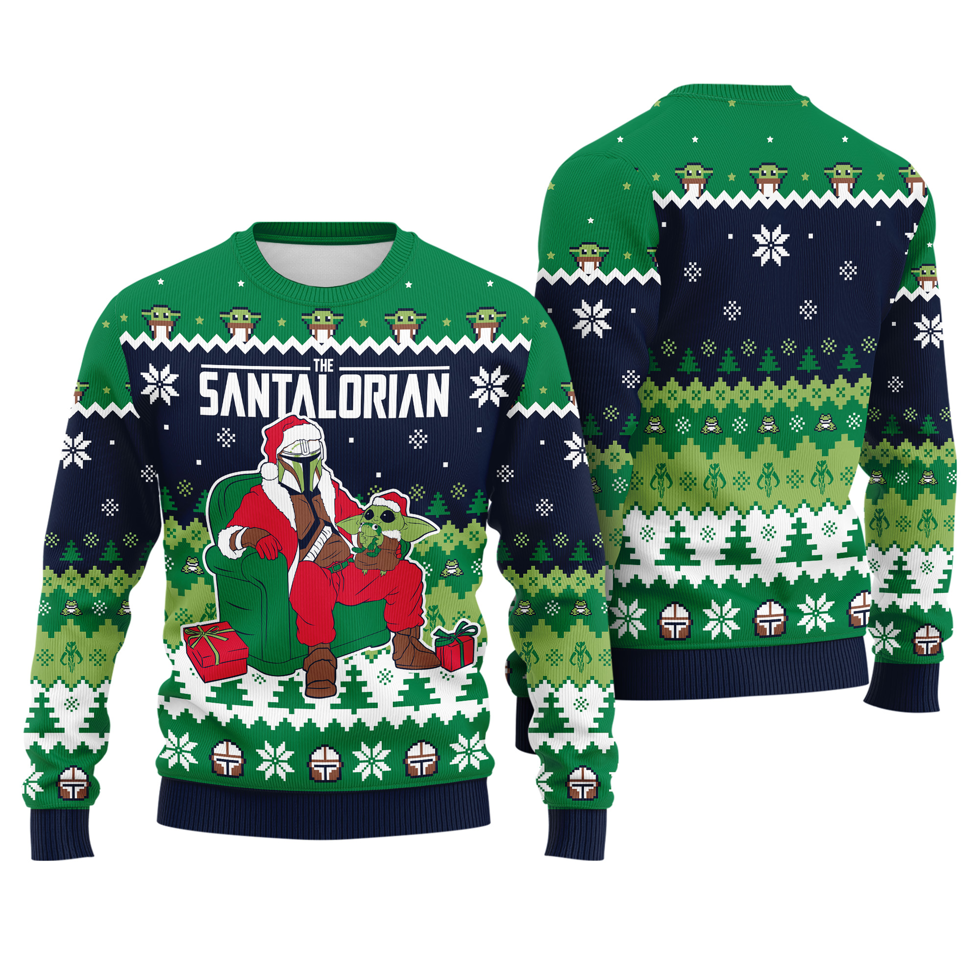 The Santalorian The Mandalorian Baby Yoda Grogu Star Wars Parody Christmas Ugly Xmas Sweater The Santalorian The Mandalorian Baby Yoda Grogu Star Wars Parody Christmas Ugly Xmas Sweater